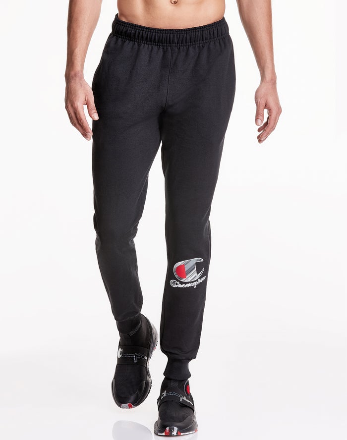 Champion Powerblend Fleece Inset Rectangle Logo Joggingbroek Heren - Zwart - Belgie 9286CGENM